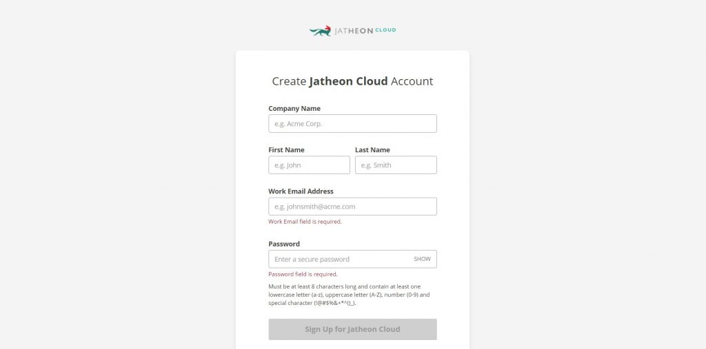 Jatheon Cloud - Registration Form