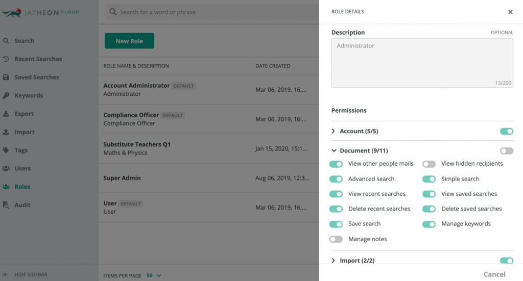 Jatheon Cloud view permissions