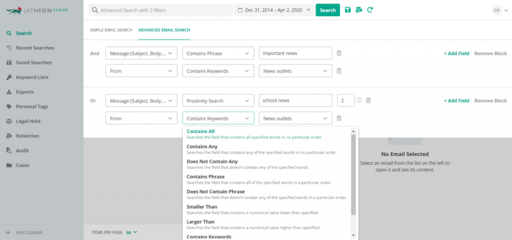 Jatheon Cloud Advanced Search