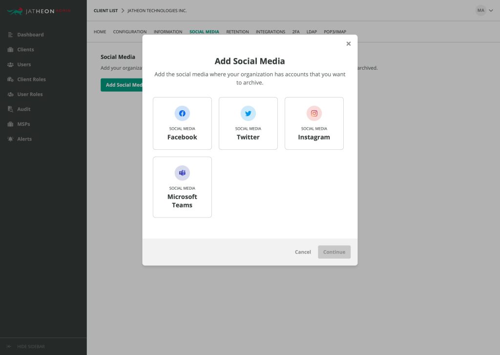 Admin Client Social Networks Popup