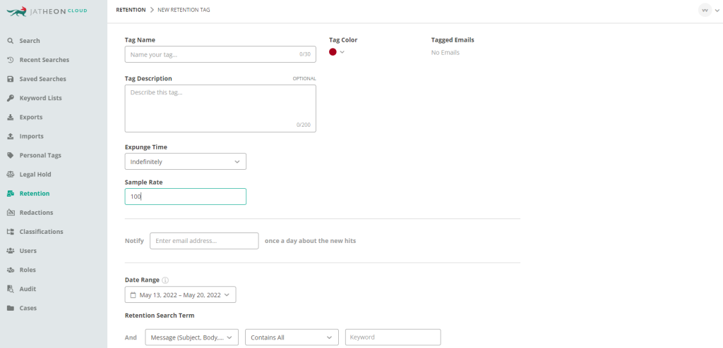 Jatheon Cloud Retention Sampling