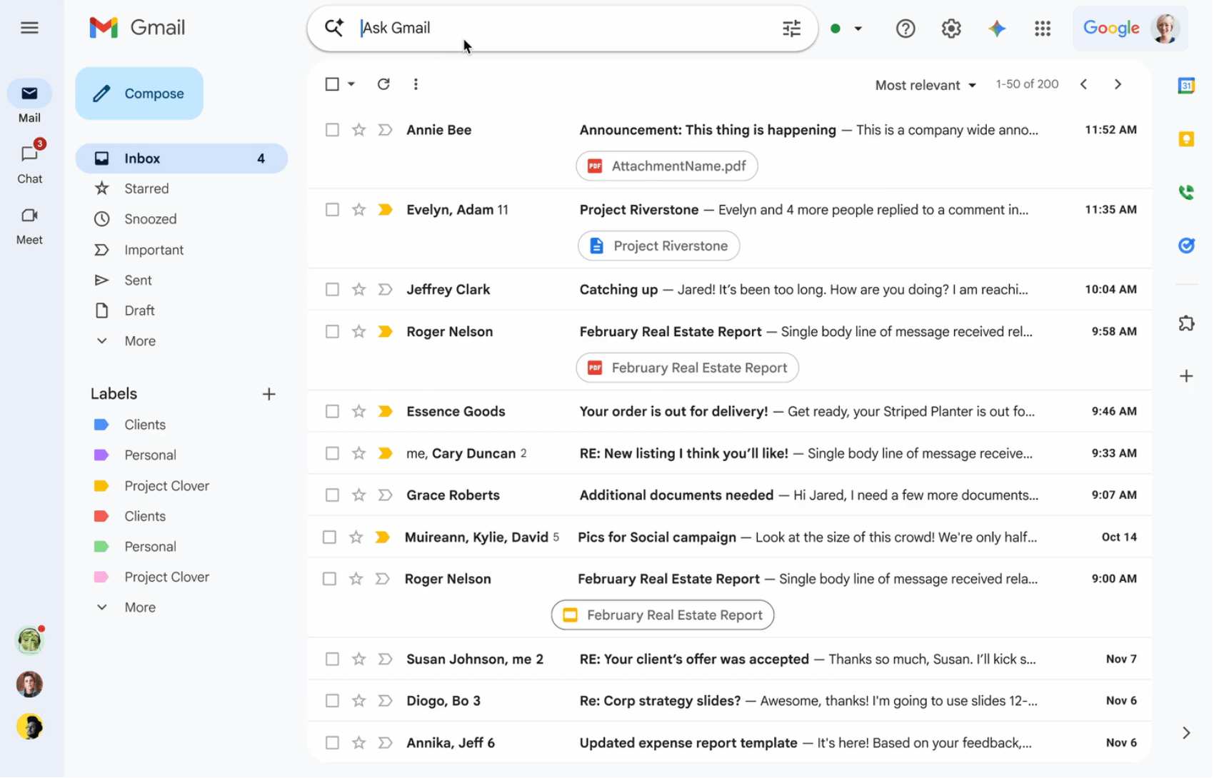 Gmail interface