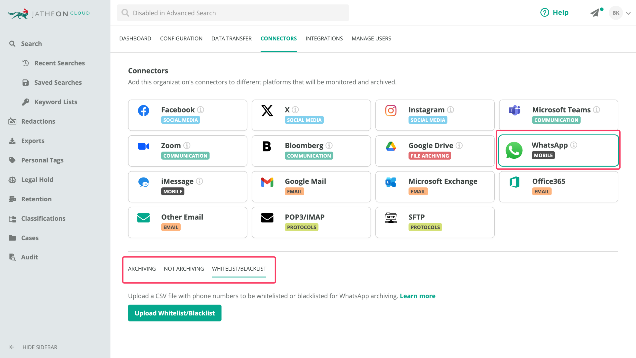 WhatsApp connector options