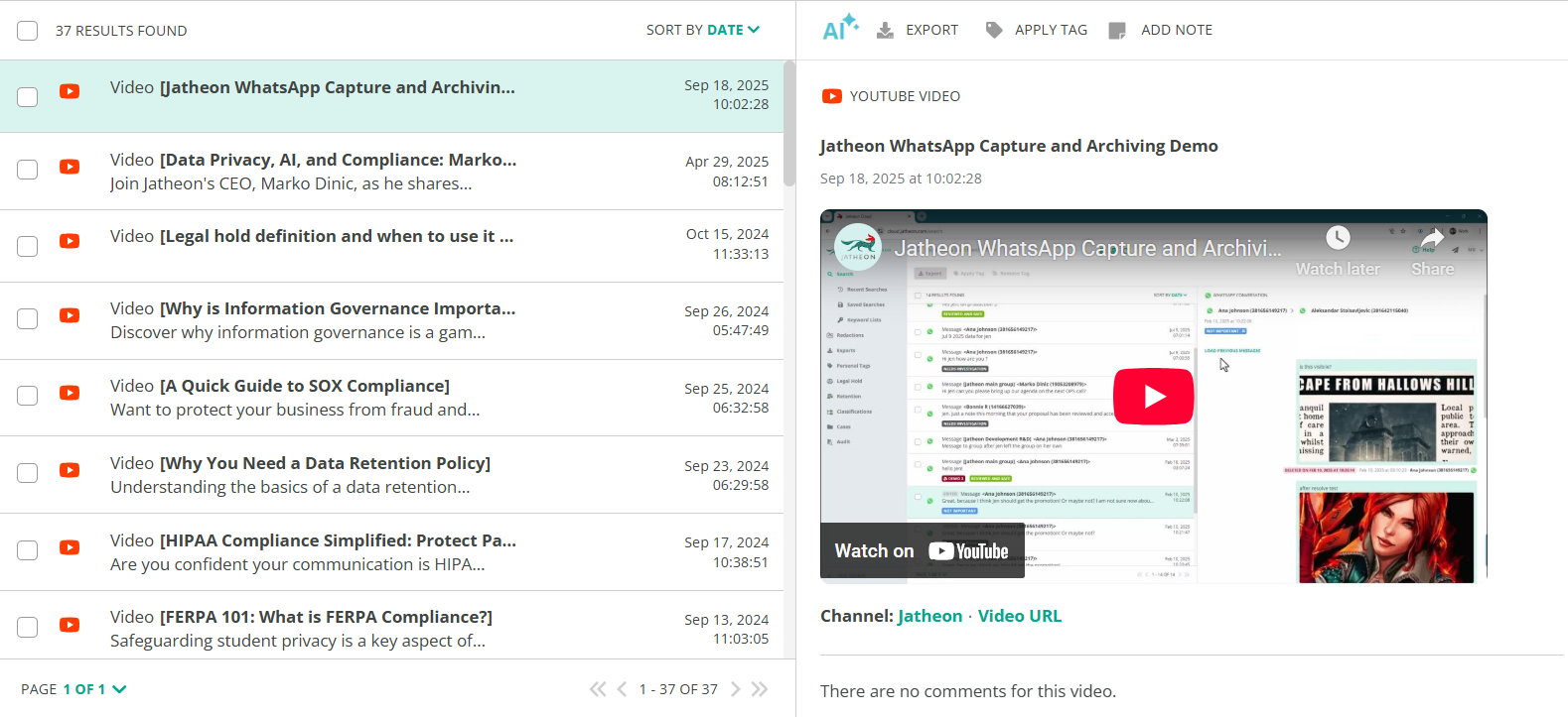 jatheon youtube archiving