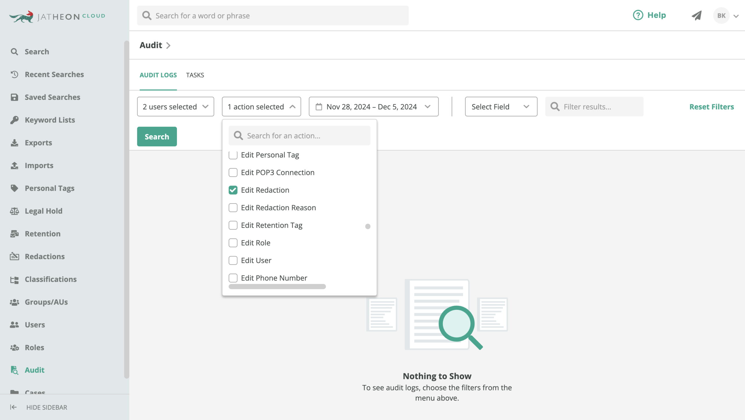 Audit Log Choose Actions scaled