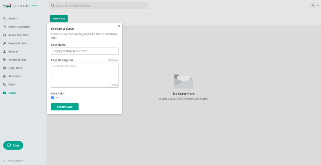 Jatheon Cloud - Create Case Feature