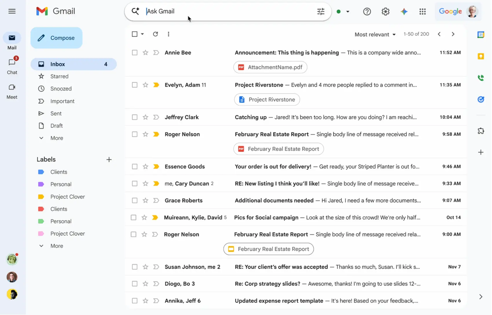 Gmail interface