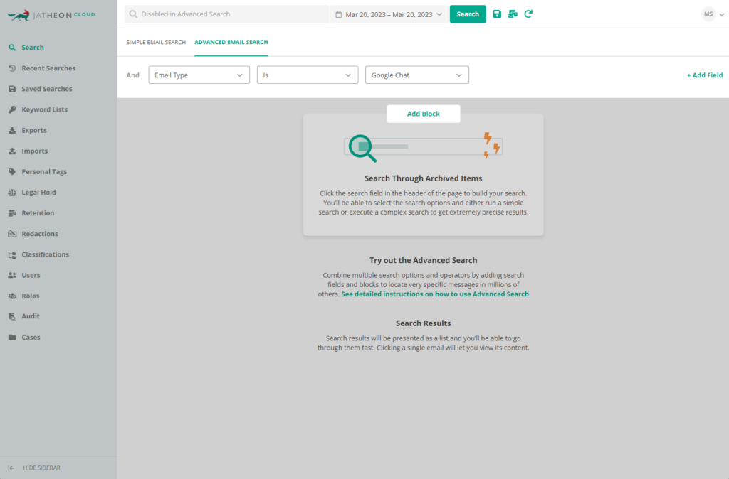 Google Chat in Jatheon Cloud Advanced Search
