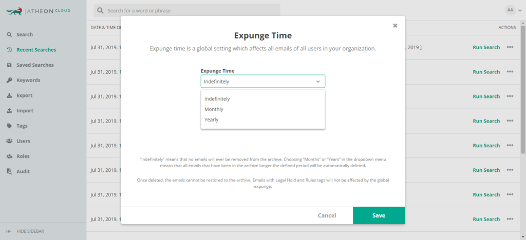 Jatheon Cloud Expunge Time