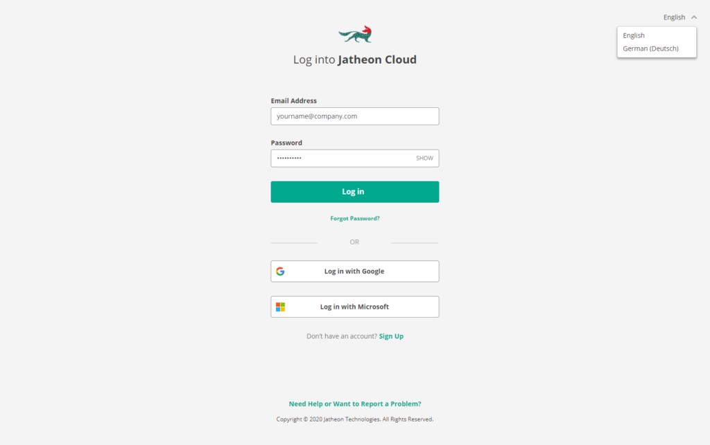 Jatheon Cloud 01 - Language login screen