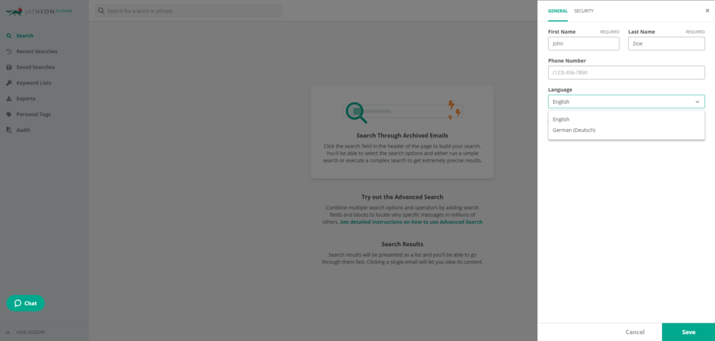 Jatheon Cloud 02 Language Account Settings