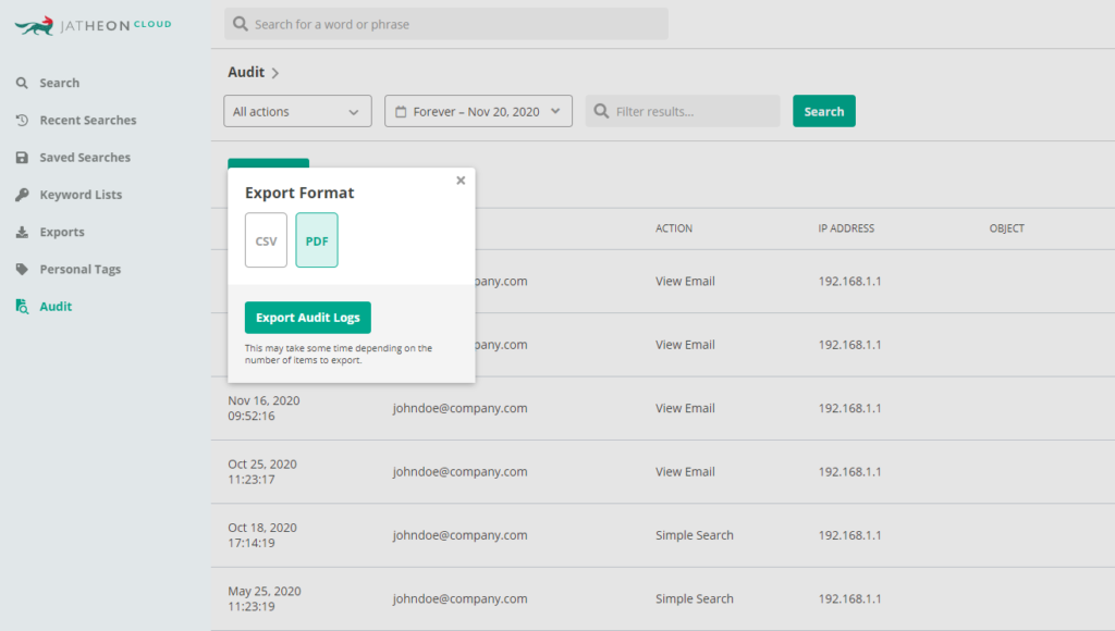 Jatheon Cloud 03 - Export Audit log in PDF