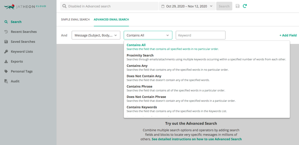 Jatheon Cloud - Advanced Search Options 2