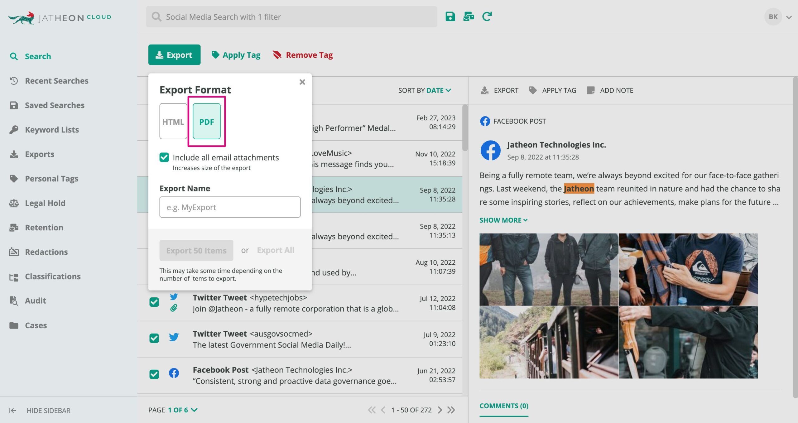 Jatheon Cloud - Export Social Item to PDF