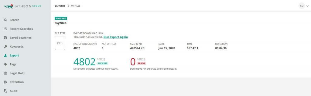 Jatheon Cloud - Rerun Export