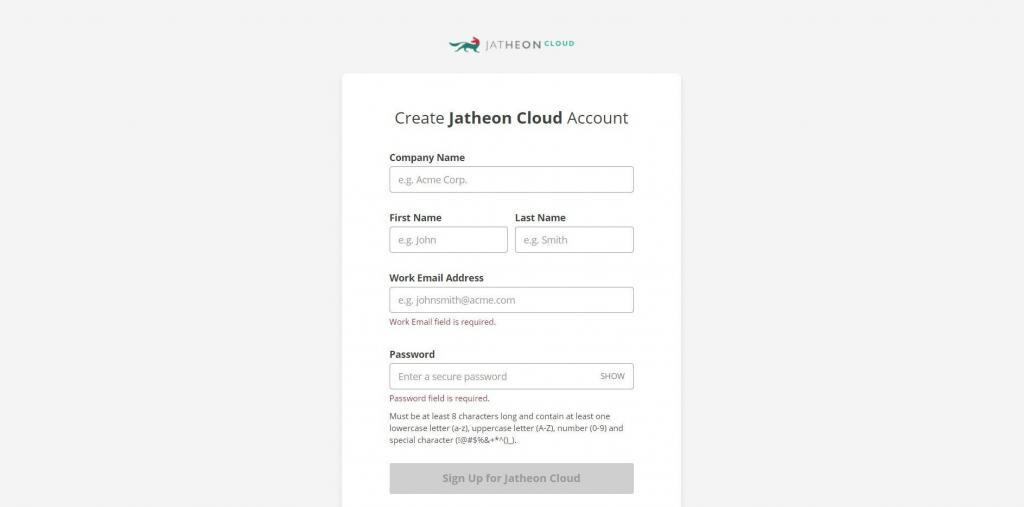 Jatheon Cloud - Registration Form