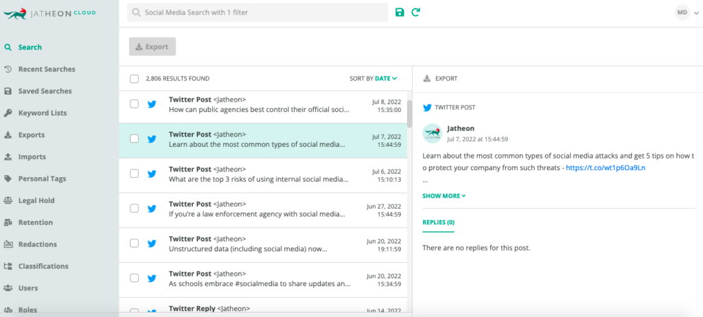 Jatheon Cloud Twitter Archiving