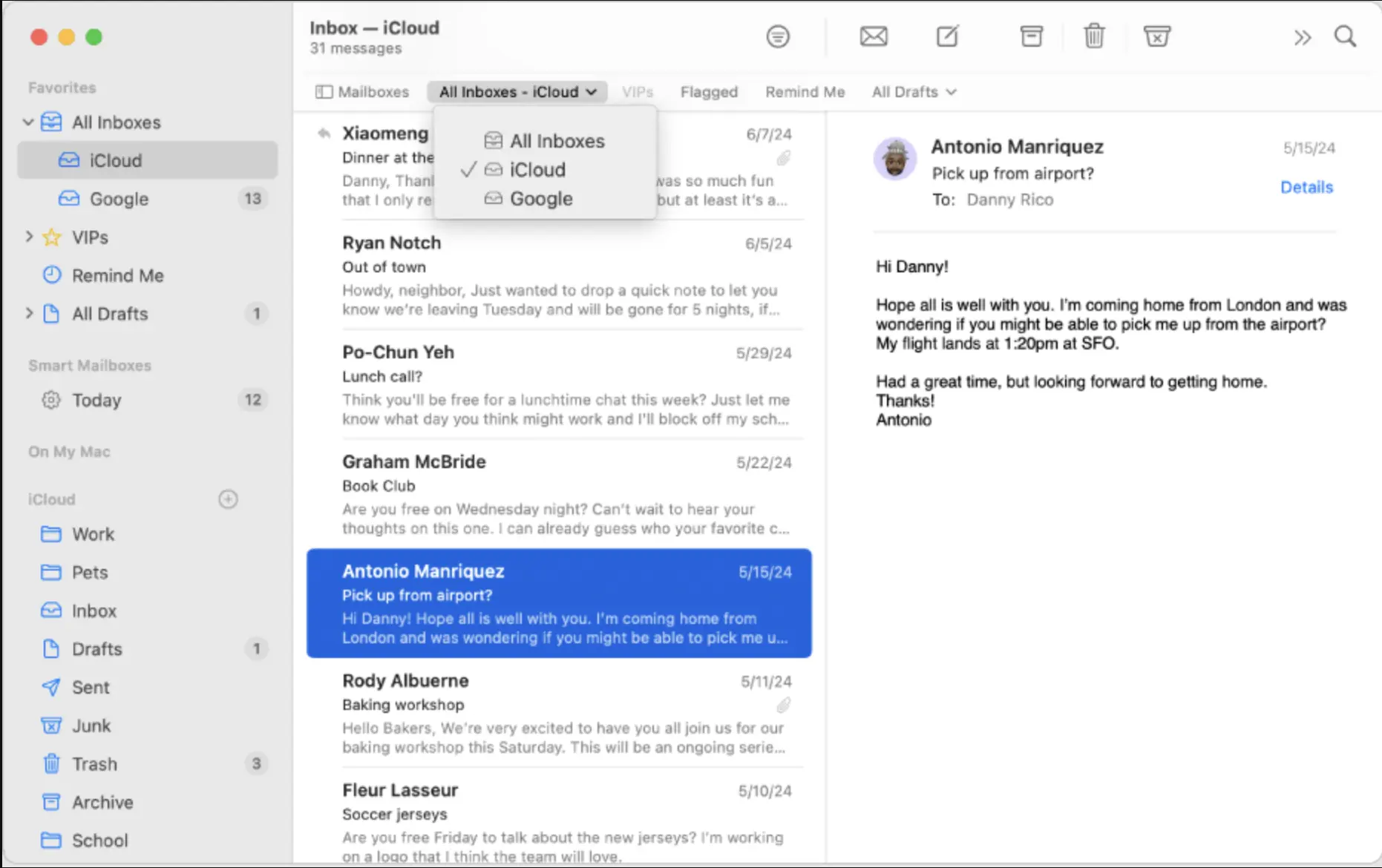 Apple Mail interface
