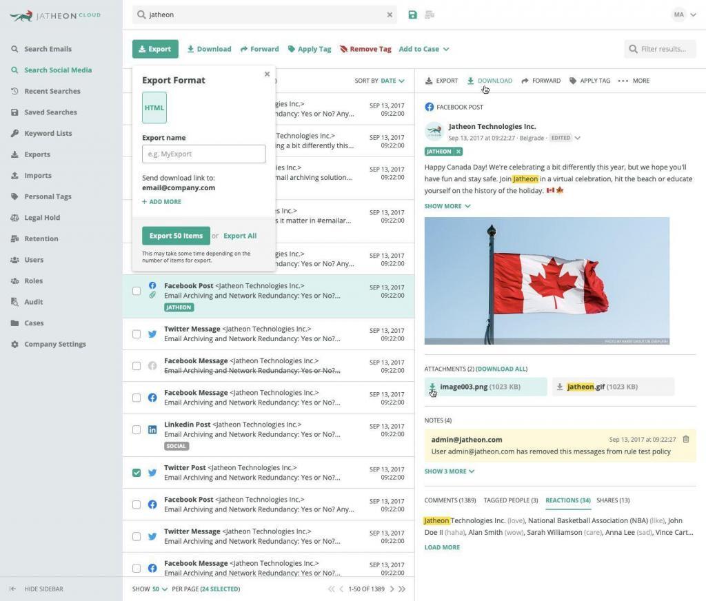 Social Media Search Results Facebook Post Export