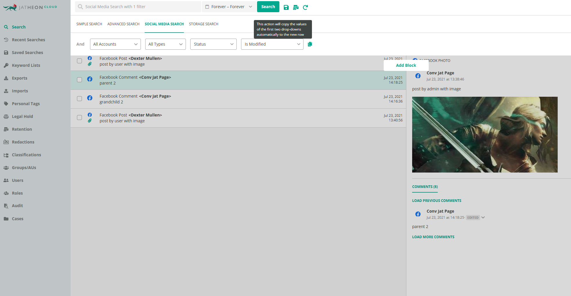 Social search copy fields