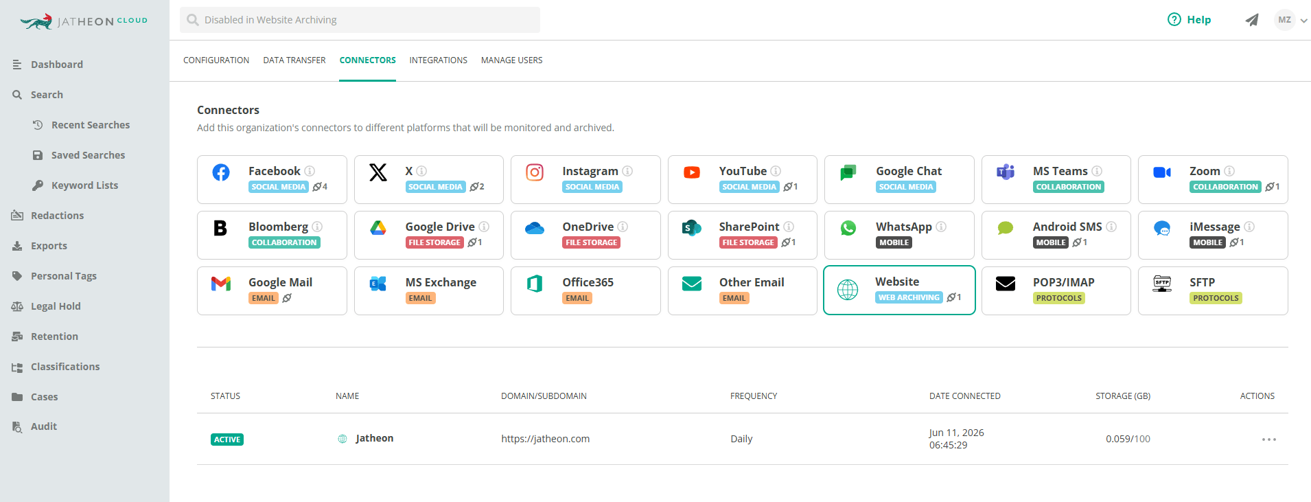 jatheon website archiving connector