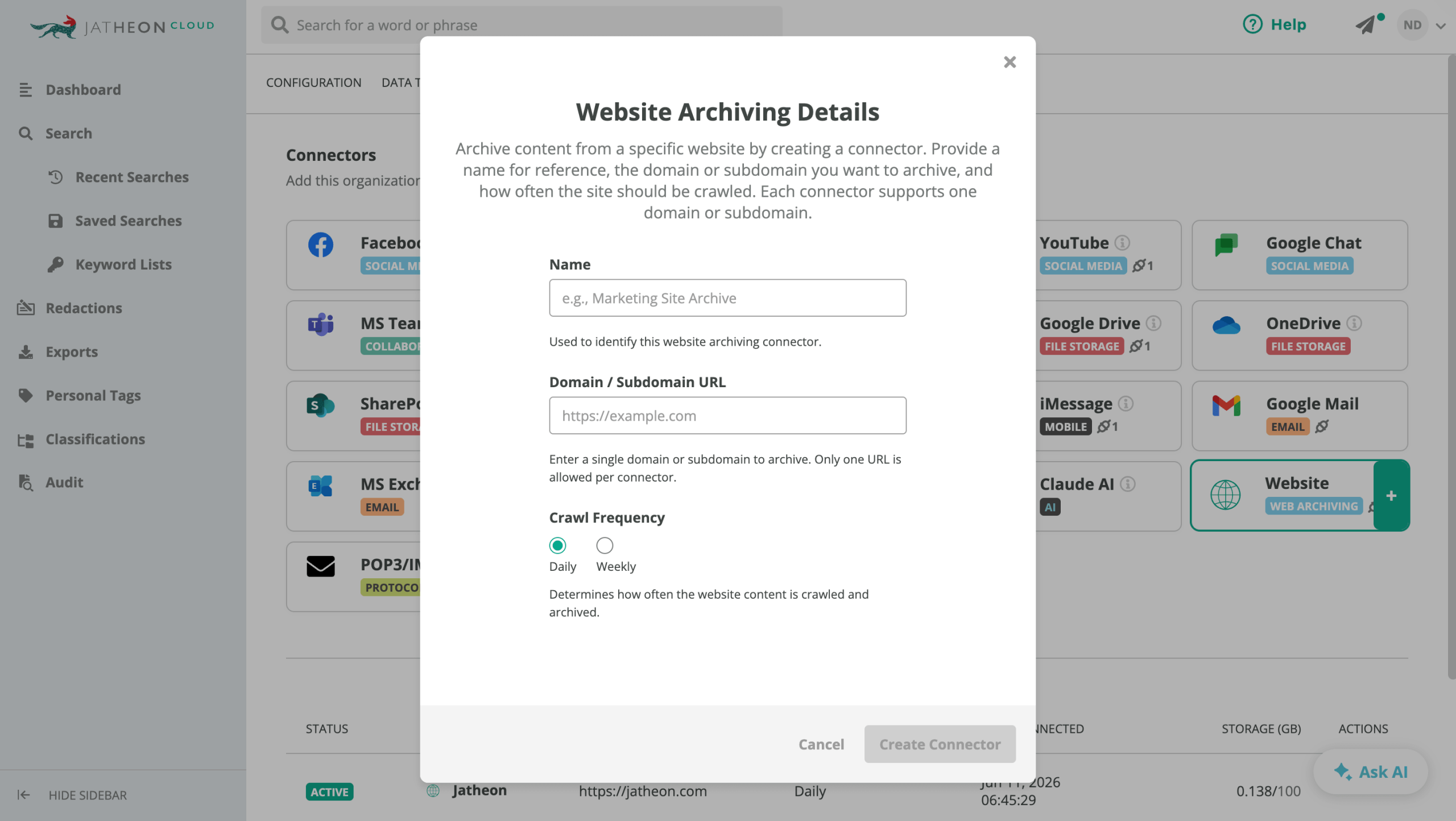 jatheon website archiving setup