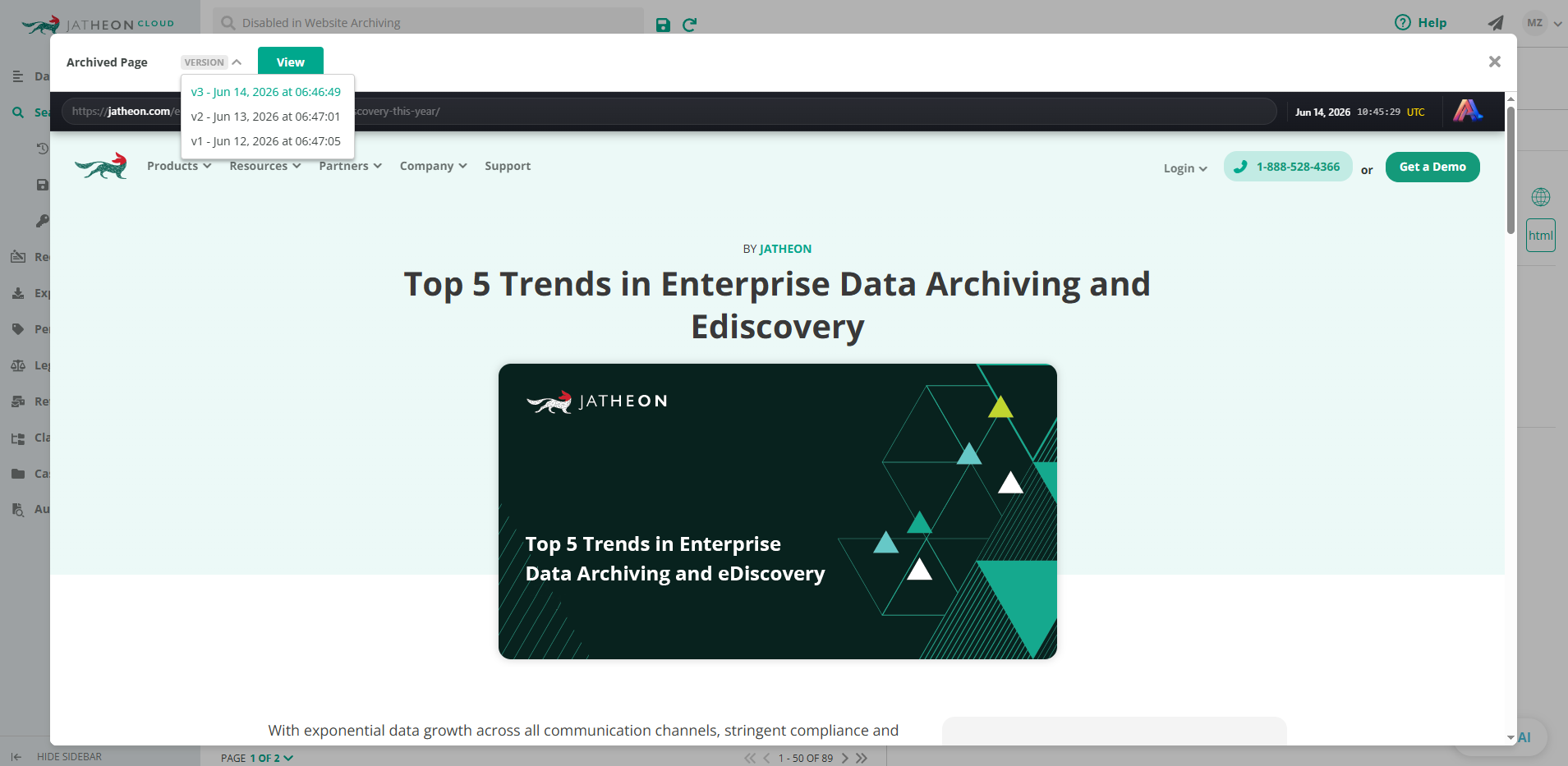 jatheon website archiving version history