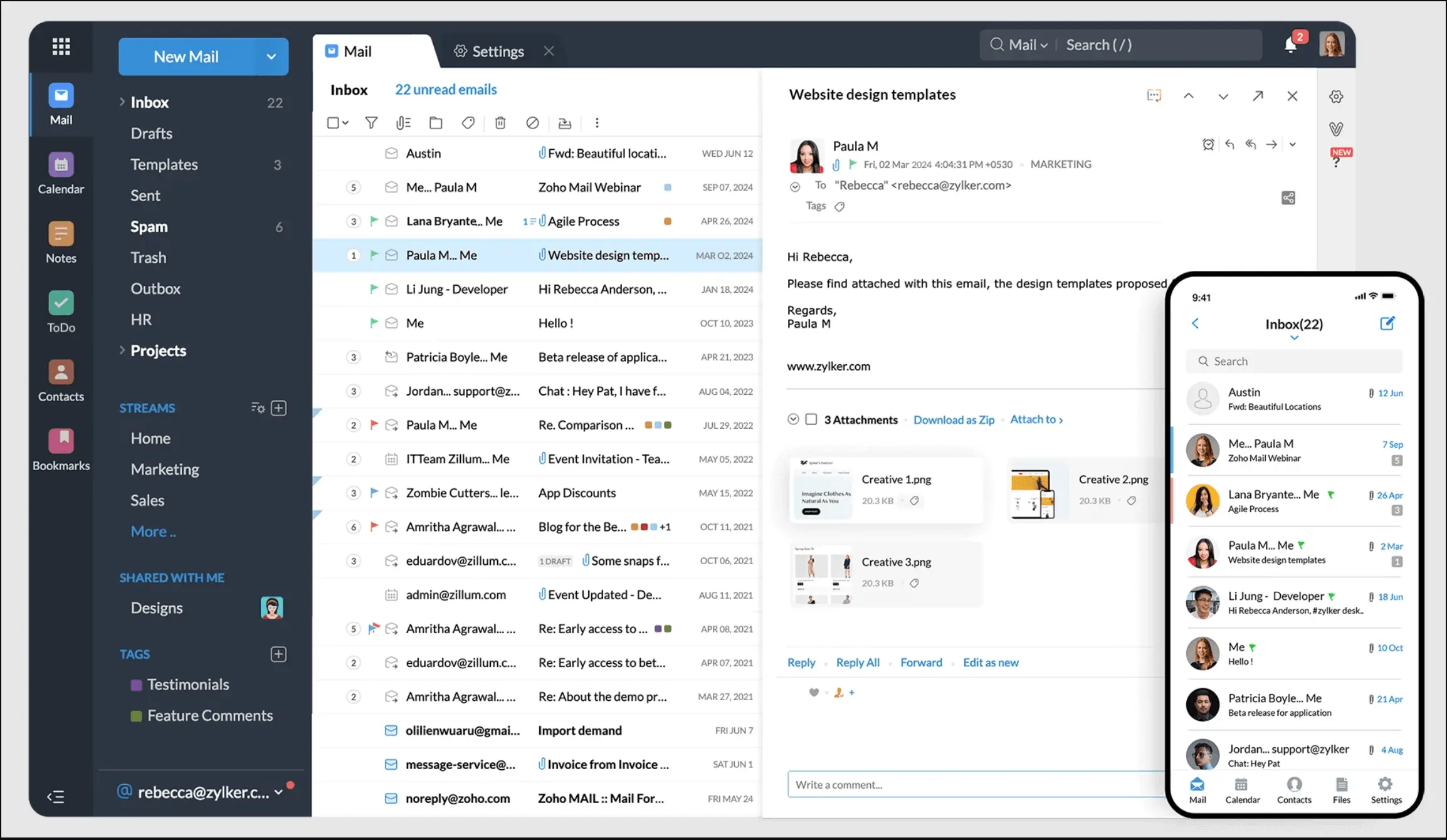 Zoho Mail interface