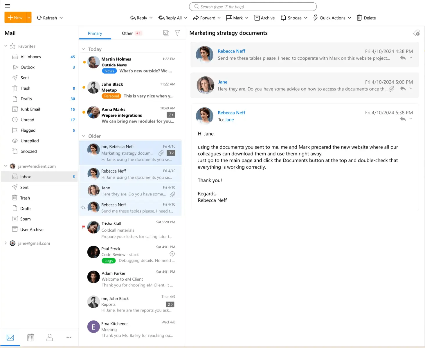 eM Client interface