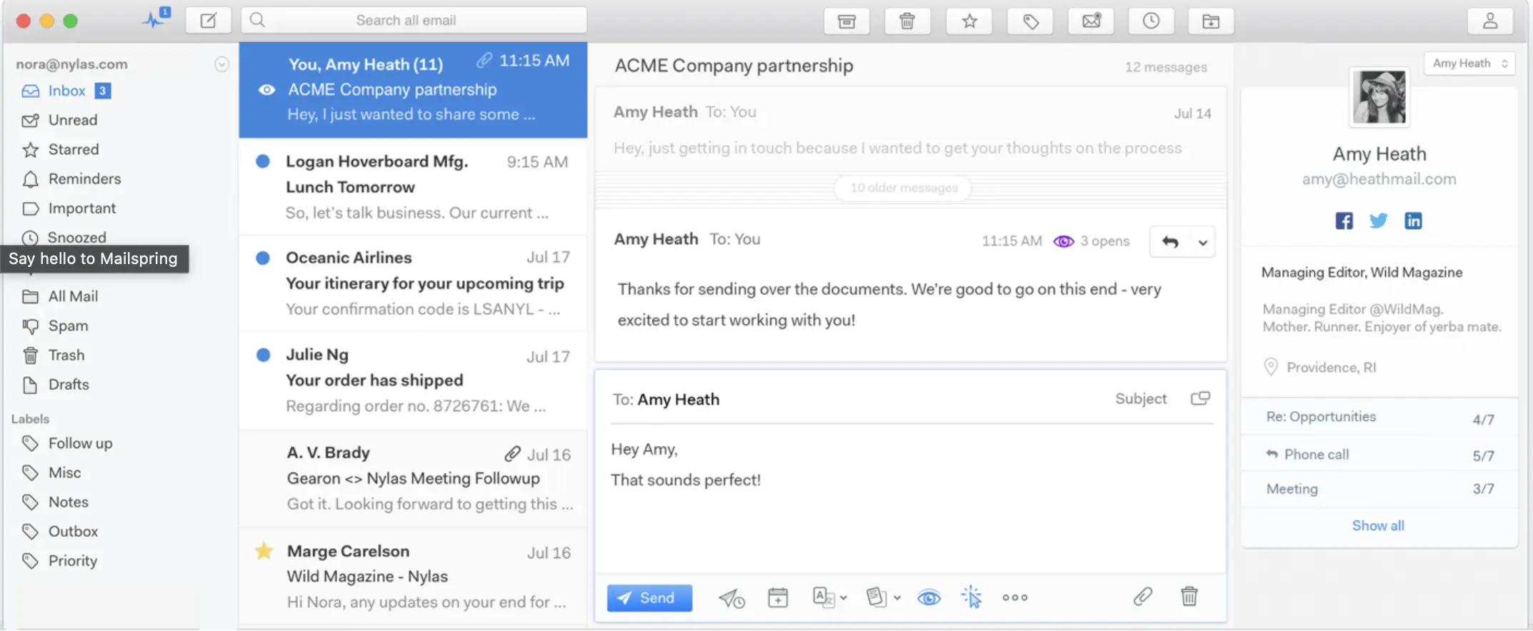 Mailspring interface
