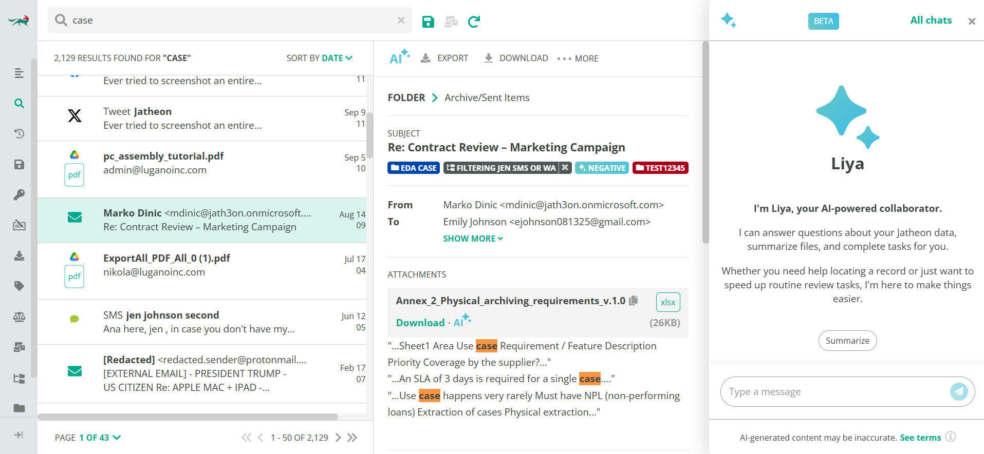 Jatheon Unified Search example