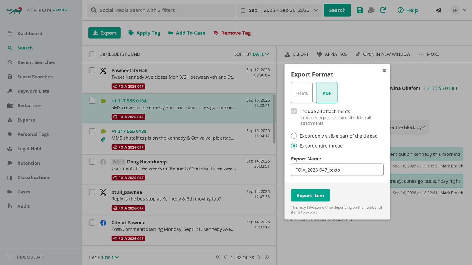 Social search export