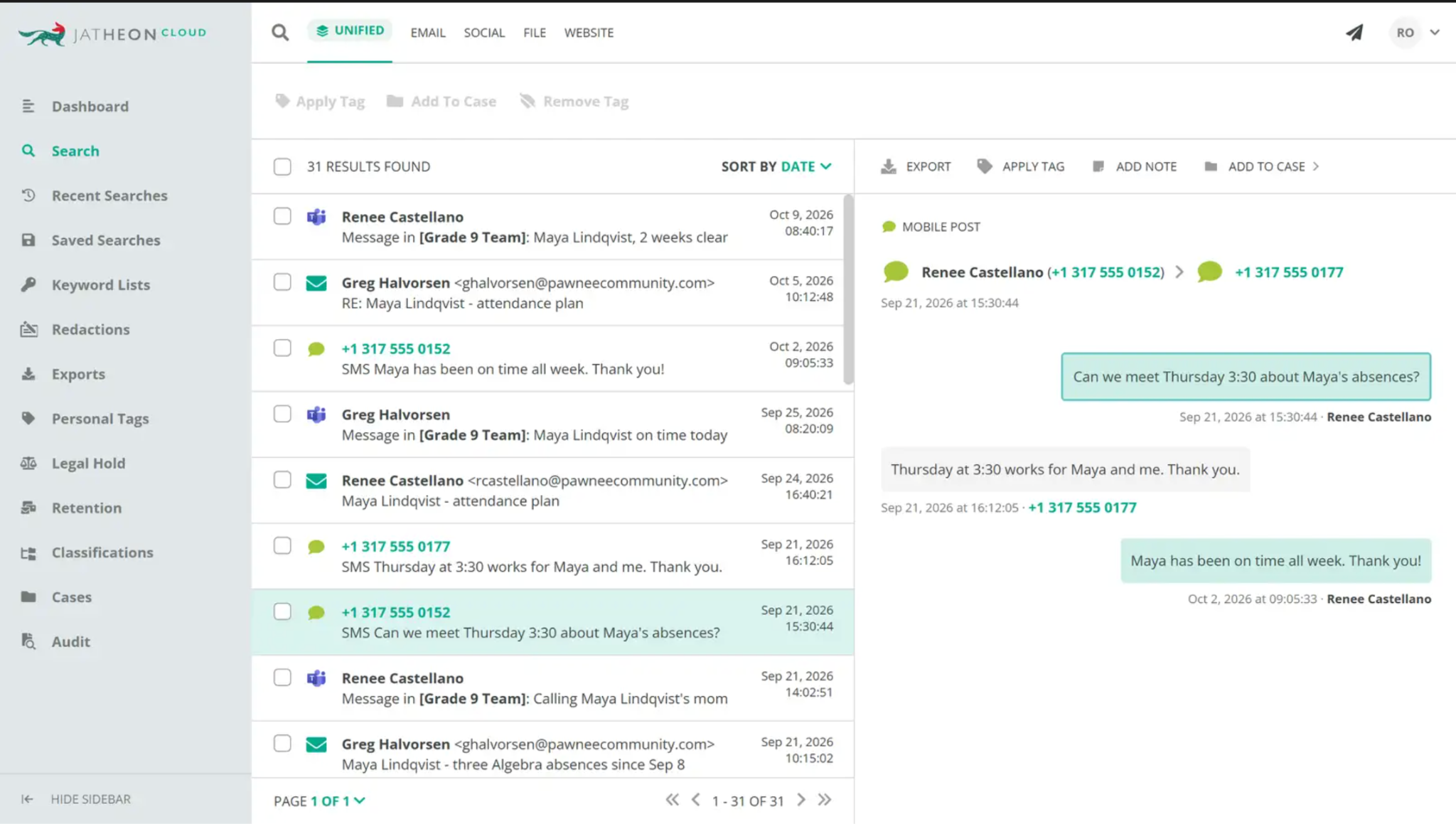 Jatheon Cloud Unified Search